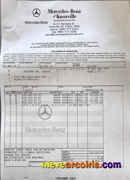 Mercedes-Benz service payment receipt